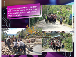 Tak Libur di Hari Minggu, Polri di Aceh Tengah Bantu Warga Pilar Jaya Bangun Jembatan Darurat Pascabencana