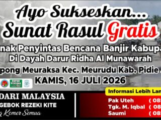 Kolaborasi Malaysia-Aceh Gelar Khitan Massal di Pidie Jaya.