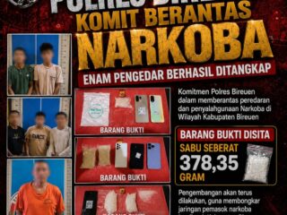 Polres Bireuen Komit Berantas Narkoba, Enam Pengedar Ditangkap dan 378,35 Gram Sabu Disita.